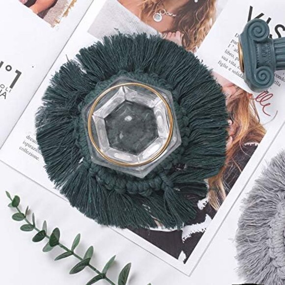 2 Pack Boho Macrame Coasters with Tassels - Table Decor, Bohemian Braided Coaste - Picture 2 of 5